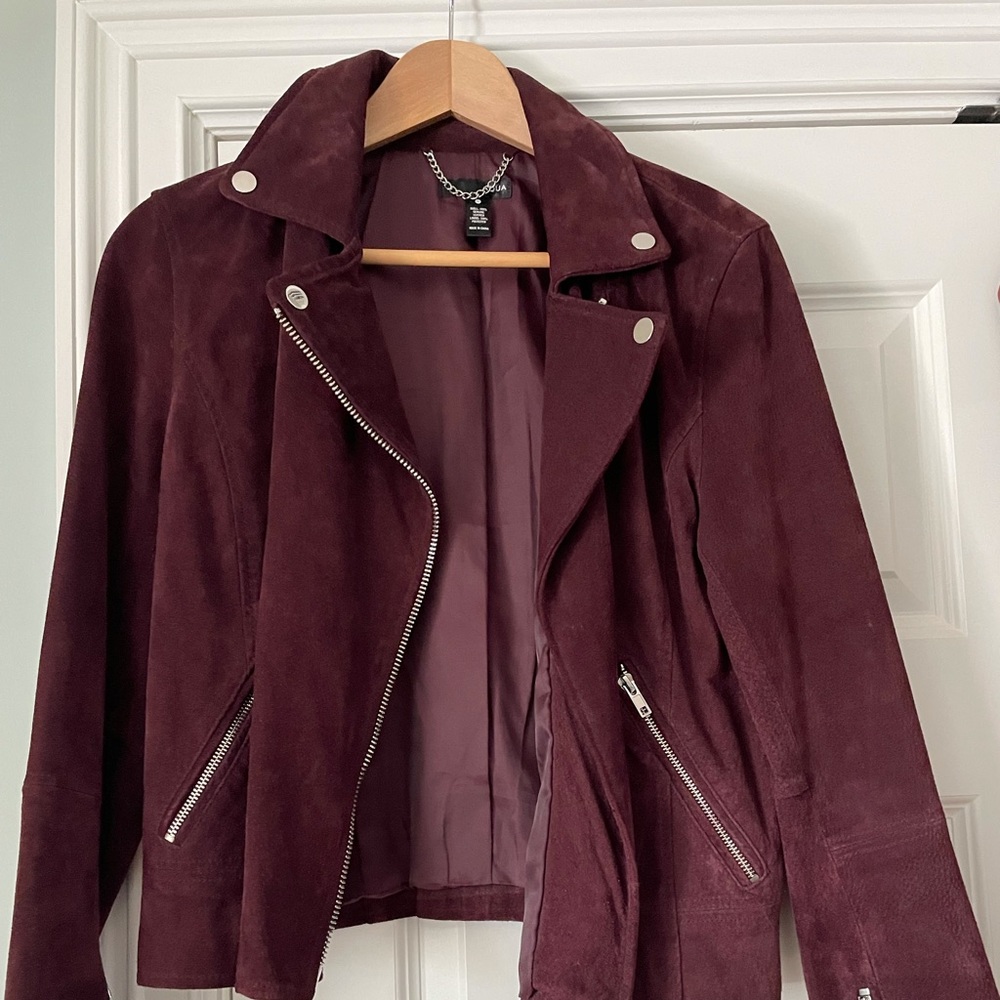 Aqua suede biker jacket